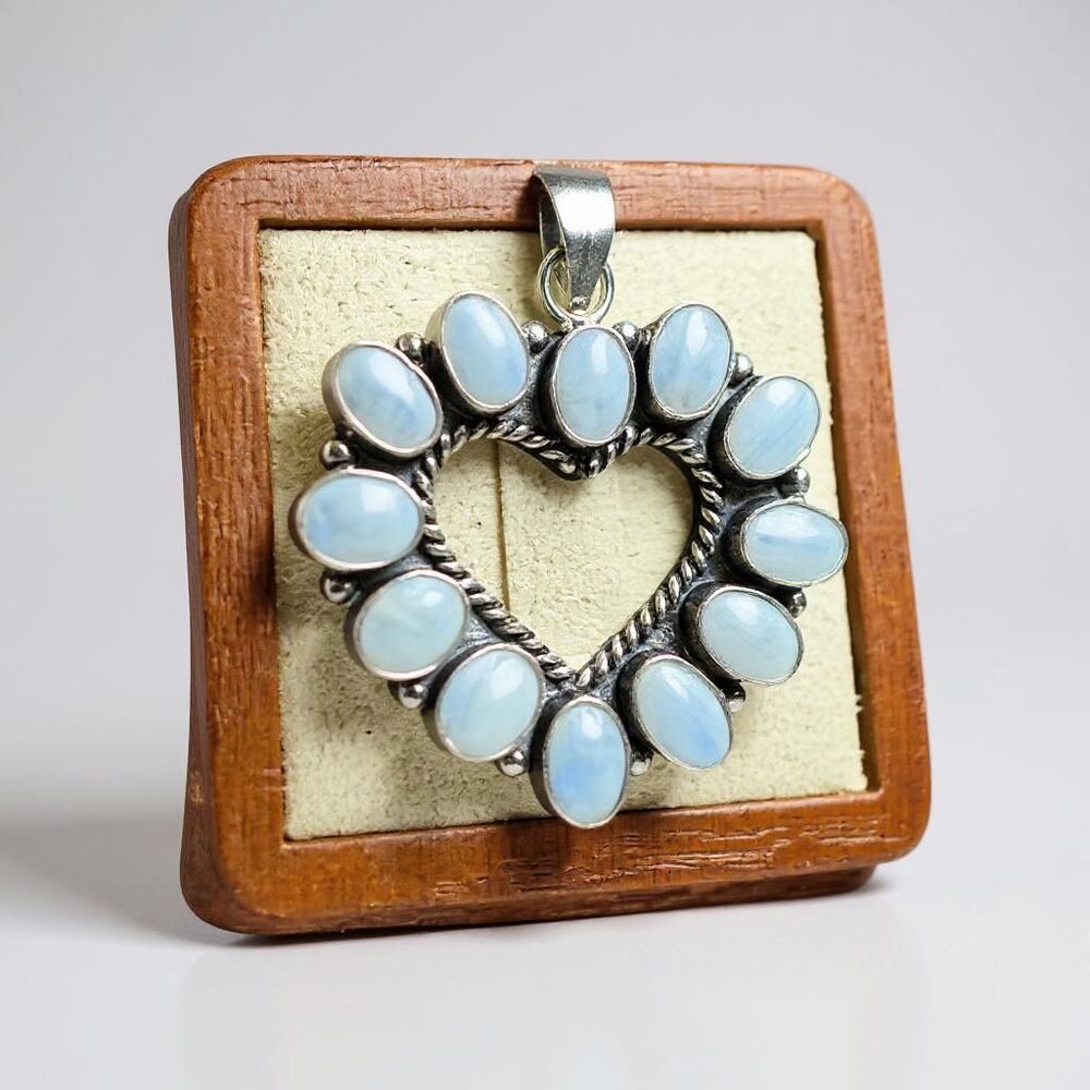 Southwestern Rainbow Moonstone Twisted Open Heart Pendant Necklace Silver New